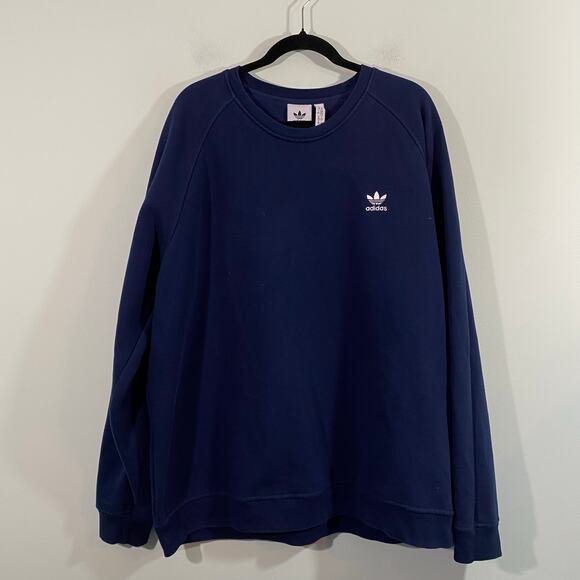 Adidas Men Navy Blue Trefoil Essentials Crew Pullover Sweatshirt Size XXL - Picture 1 of 9